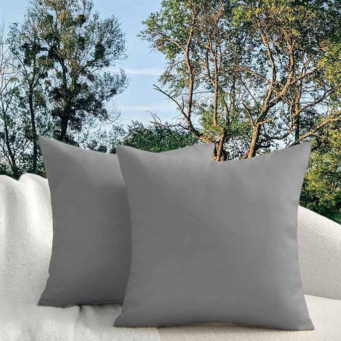 18" x 18" Throw Pillows, Outdoor Waterproof Pillows with Inserts, Square Decorative Pillows for Patio Furniture Garden Couch Sofa Home(Light Gray, Set of 4)