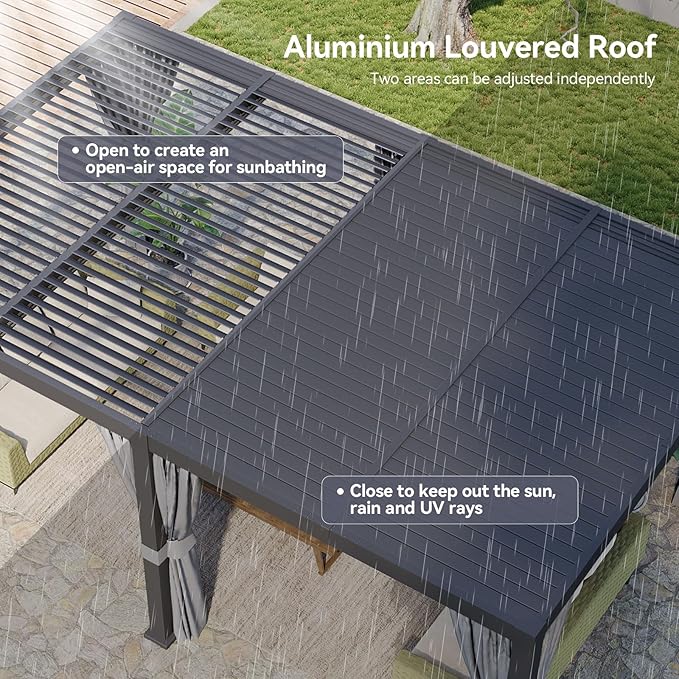 Aoxun Louvered Pergola 12' x 20' Outdoor Aluminum Pergola with Adjustable Top for Decks, Gardens and Backyards, Gray
