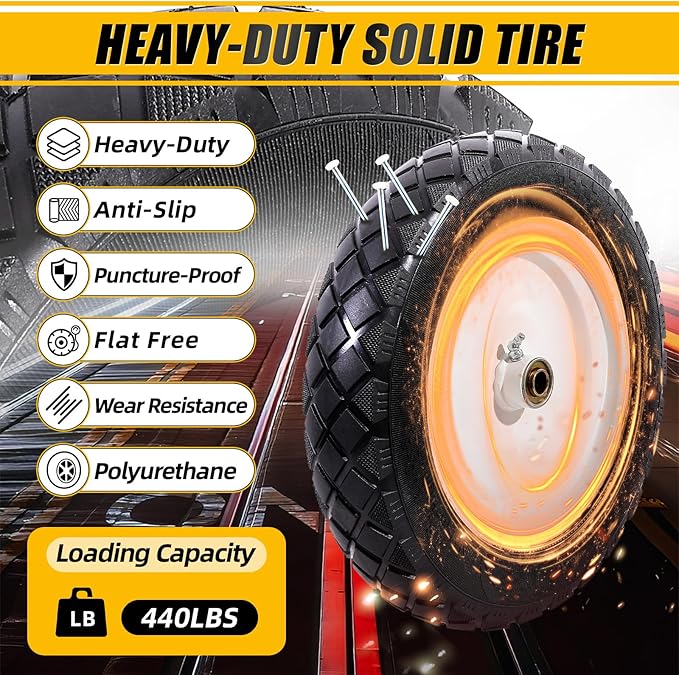 MZREXN 4.80/4.00-8" Flat Free Tire and Wheel, 15" Solid Wheelbarrow Tires, 3.00-4.00/4.80-8" with 5/8" & 3/4" Bearings, 3" Centered Hub for Hand Truck Garden Trailers Utility Cart Yard Wagon White