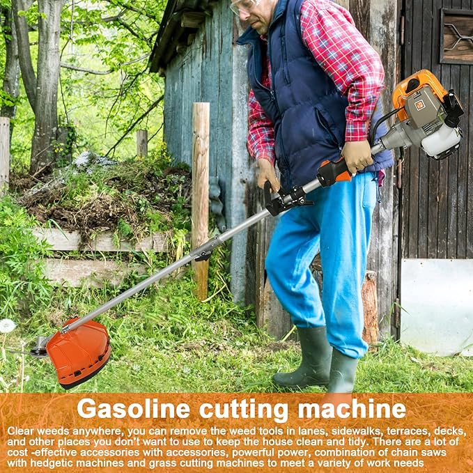 Gas Weed Eater 6 in 1 Hedge Trimmer Grass Trimmer, 52cc 2 Cycle Weed Wacker with Anti-Slip Handle Brush Cutter Garden Tools Edger Lawn Tool Orange