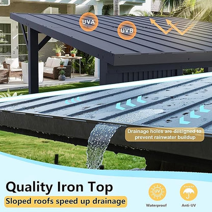 Gotland 10 FT x 10 FT Hardtop Grill Gazebo, BBQ Gazebo with 2 Extended Countertop 2 Side Shelves Drainage Holes Sloping Roof, Metal BBQ Canopy in 2 Combination Styles, for Patio Backyard Black