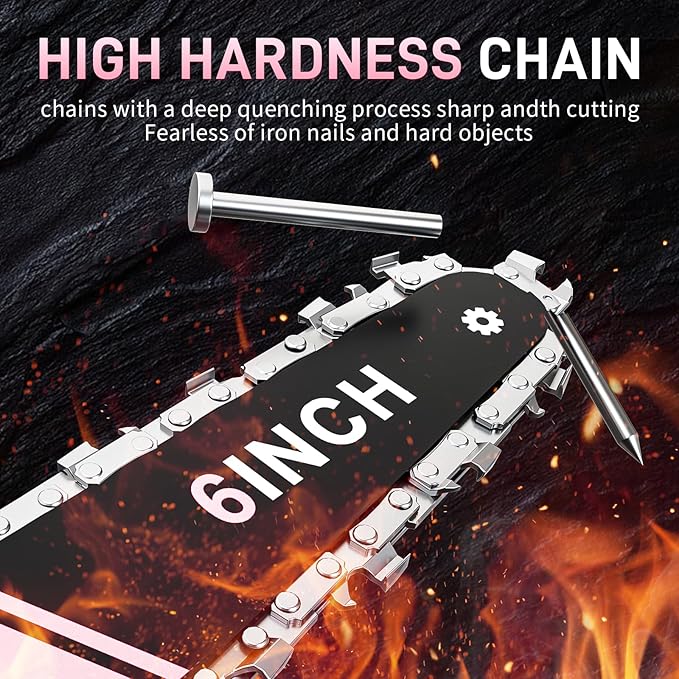 Cordless Mini Chainsaw 21V,6In Electric Chainsaw,Handheld & Portable Power Chain Saw for Tree Trimming Pruning Garden & Yard Work,2 Battery Chain Saw Gifts for Men Women Dad Pink