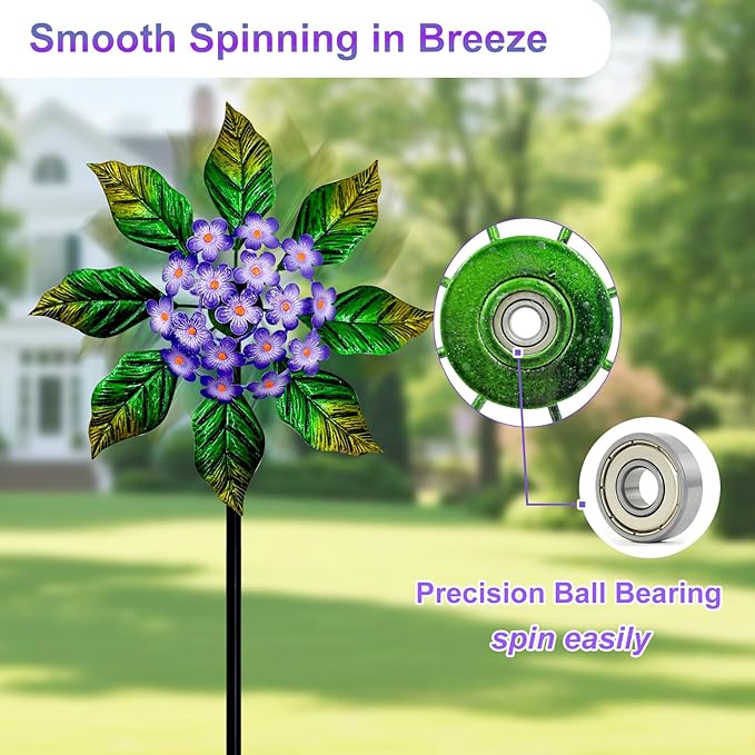 Glow-in-Dark Metal Wind Spinner for Yard and Garden, Outdoor Luminous Wind Spinners Yard Art Garden Decor (13.4" W x 47" H) Purple