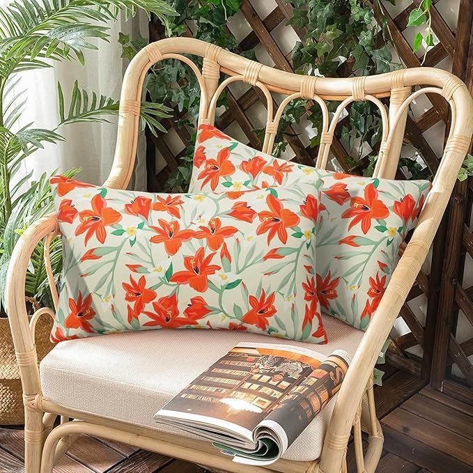 Pyonic Outdoor Pillows Cover Pack of 2 Floral Waterproof Throw Pillow Covers 12X20 inch Outdoor Lumbar Pillows for Patio Furniture Garden Outside Waterproof Pillow
