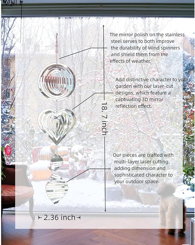 3D Wind Sculptures & Spinners Flowing-Light Effect Wind Spinners Outdoor Garden Decor Metal Square Wind Spinners Gifts for Mom, Women Wind Spinner (Round+Heart+Whirlwind)