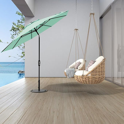 Midtown Umbrellas The Swilt 10 Feet Patio Umbrella in Sunbrella Canvas Glacier Acrylic Fabric - Fiberglass Ribs, Auto-Tilt Aluminum Frame For Backyard, Deck, Garden, Pool - White Pole