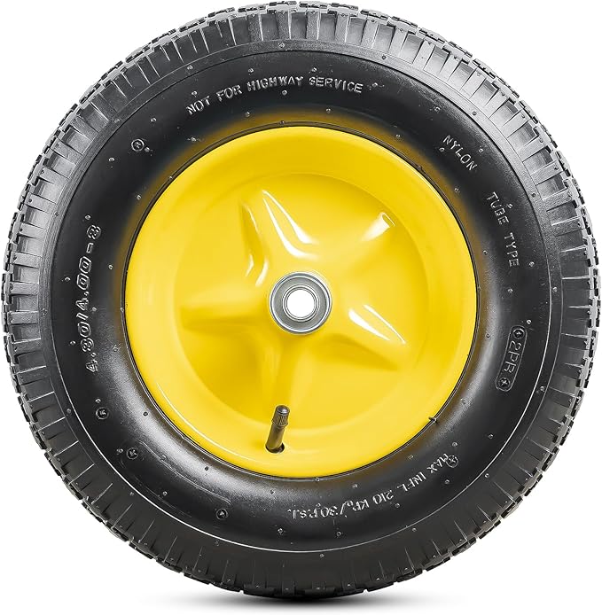 4.80/4.00-8 Tires and Wheels, Replacement Pneumatic Tires 15-Inch Wheel with 5/8" Bearings Compatible with Hand Truck, Wheelbarrow, Wagon, Gorilla Carts Tires(Yellow, 2PCS) P-097