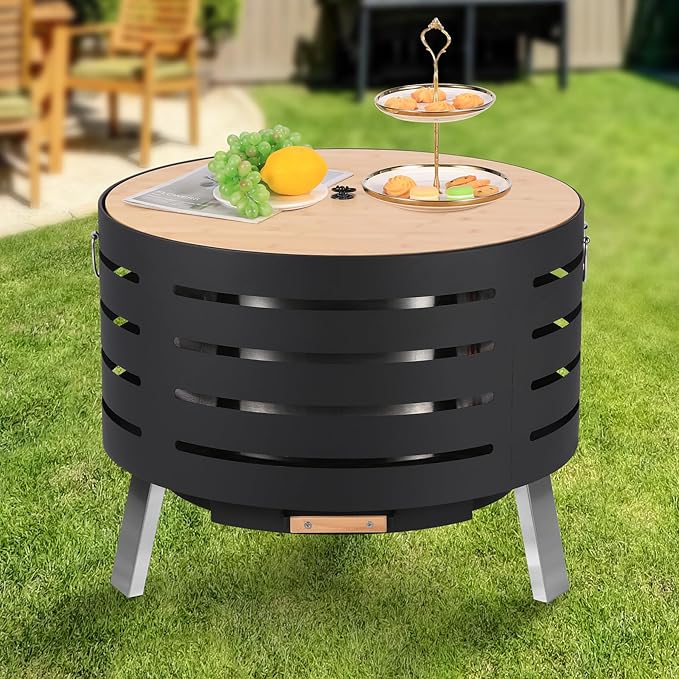 GarveeLife 26 in Smokeless Fire Pit with Removable Ash Pan, Wood Burning Firepit Table with Fire Poker,Smokeless Outdoor Fireplace with Carrying Bag, Outdoor Fire Pits for Bbq, Table, Bonfire, Camping
