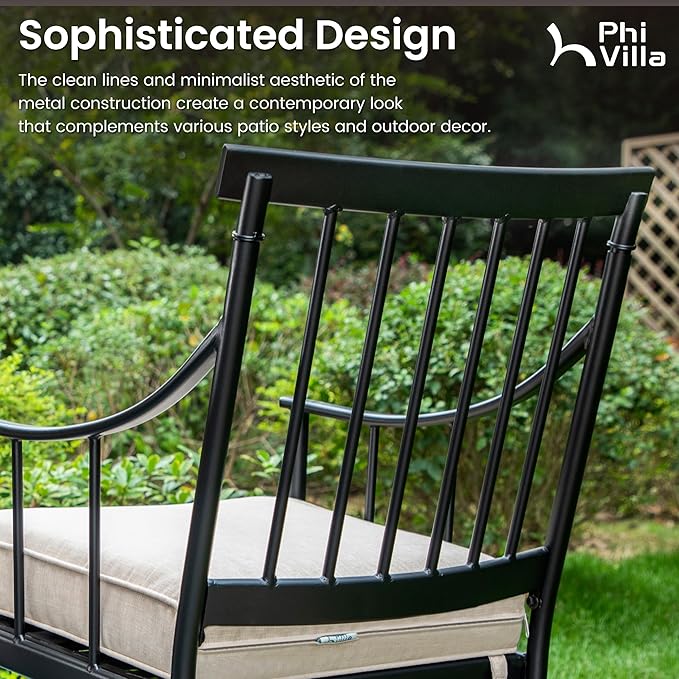 PHI VILLA Swivel Chairs Set of 2 Patio Dining Rocker Chair with Cushion Rocking Patio Furniture for Garden Backyard Bistro, Beige