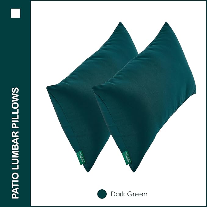 Indoor Outdoor Lumbar Pillows,Waterproof Outdoor Pillows Set of 2 for Patio Furniture,12×20 Inch,Dark Green