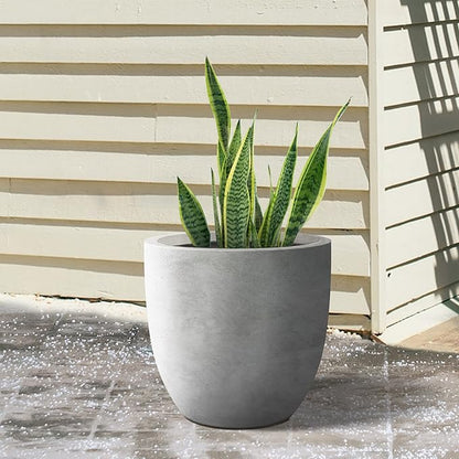 Kante 18 Inch Dia Round Concrete Planter, Indoor Outdoor Large Plant Pot with Drainage Hole and Rubber Plug for Home Patio Garden, Natural Concrete