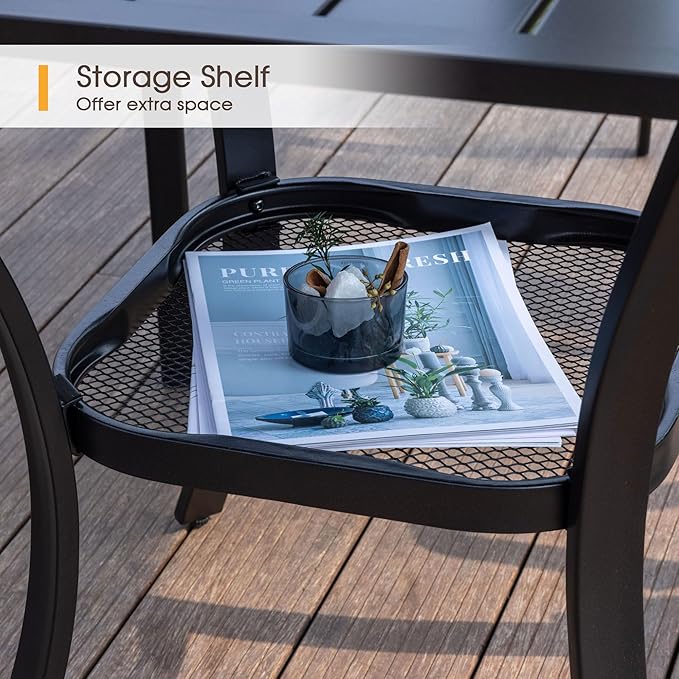 VICLLAX 3 Pieces Outdoor Dining Set, Patio Furniture Set of 2 Patio Swivel Dining Chairs and Small Dining Table with Storage Shelf, Mixed Brown Chairs & Black Tabletop