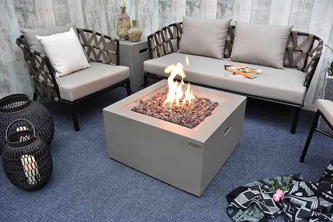 AMS Fireplace | Modeno | Ridgefield | Firepit Table | Cover and Lava Rocks Included | (Fuel; Natural Gas - Light Gray)