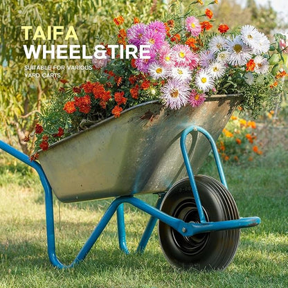 Taifa 13 Inch 1 Pack Solid Flat Free Replacement Tires and Wheels 4.00-6 with 5/8'' Axle Bore Hole, Air Less Wheel for Wheelbarrow/Wagon/Hand Truck/Trolley/Garden Scooter etc.