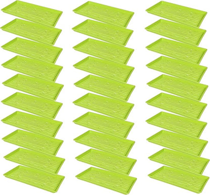 SUNPACK 10" x 20" Heavy Duty Shallow Plastic Seed Starting Tray, Lime Green, 1" (Pack of 30) - Lined with Drainage Holes for Excess Water and Aeration, Ideal for Greenhouses or Indoor Gardening