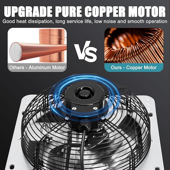 Criditpid 12 Inch Shutter Exhaust Fan, 970 CFM Wall Mounted Fan, Attic Vent Fan with Speed Controller and Thermostat for Greenhouse, Garages, Warehouse, Shed, Basement, Chicken Coops Ventilation.