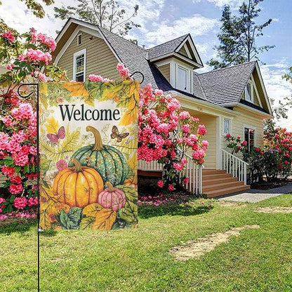 Welcome Fall Pumpkin Garden Flag Vertical Double Sided Outdoor Yard Flags 12.5x18 Inch Burlap Banners for House Lawn