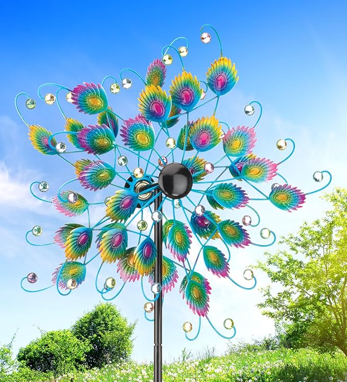 Regal Art & Gift Peacock Wind Spinner – Metal Yard Decorations Outdoor | Kinetic Garden Spinner for Lawn, Pathway, or Flower Bed | Weather-Resistant Outdoor Sculpture - 32 Inch