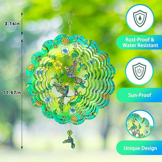 Wind Spinners,12 inch Hummingbird with 360° Swivel Hook for Yard and Garden, Bird Wind Catcher, Metal Wind Spinners Outdoor for Lawn Hanging Crafts Decor Kinetic Yard Art Ornament Gifts