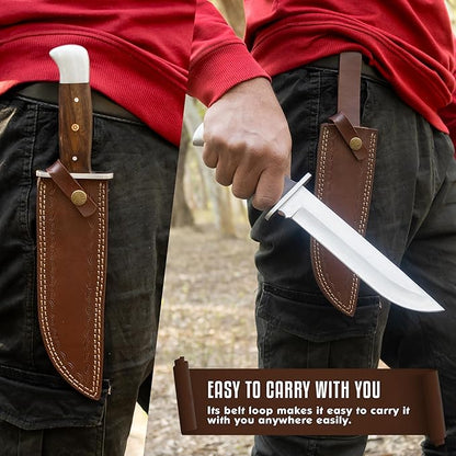 D2 Handmade 13 Inches Bowie Knife Full Tang Fixed Blade Knife with Sheath Hunting Knife with Along Wood Handle Ideal for Camping, Hiking, Survival And Bushcraft