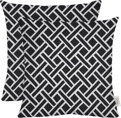 RSH Décor: Set of 2 Square Throw Pillows | Indoor/Outdoor All Weather Polyester Fabric | Decorative Accent Pillows for Patio Furniture | Reversible | 20" x 20" | Matte Black Geometric