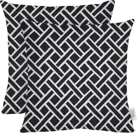 RSH Décor: Set of 2 Square Throw Pillows | Indoor/Outdoor All Weather Polyester Fabric | Decorative Accent Pillows for Patio Furniture | Reversible | 20" x 20" | Matte Black Geometric