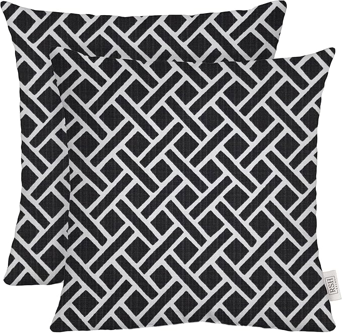RSH Décor: Set of 2 Square Throw Pillows | Indoor/Outdoor All Weather Polyester Fabric | Decorative Accent Pillows for Patio Furniture | Reversible | 17" x 17" | Matte Black Geometric