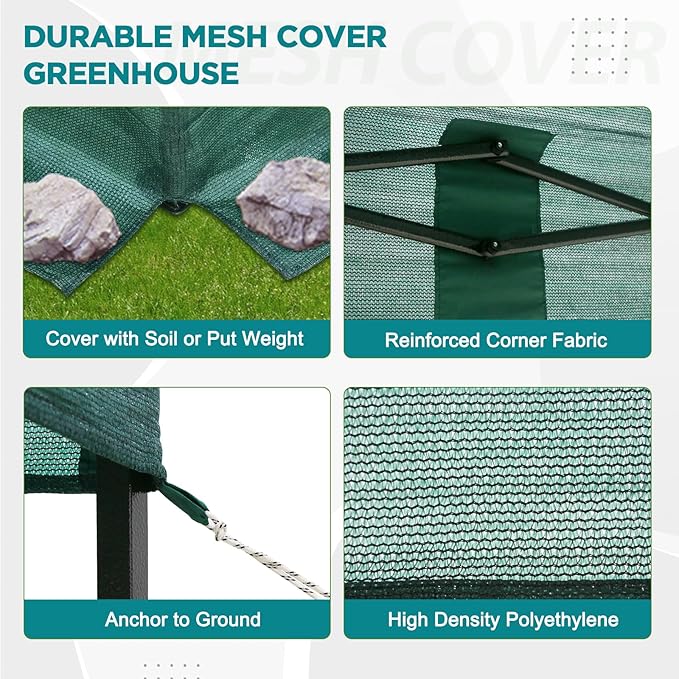 EAGLE PEAK 10x10 Walk in Shade Cloth Cover Greenhouse Instant Pop up Portable Gardening Green House with Mesh Cover, Roll up Doors, Green