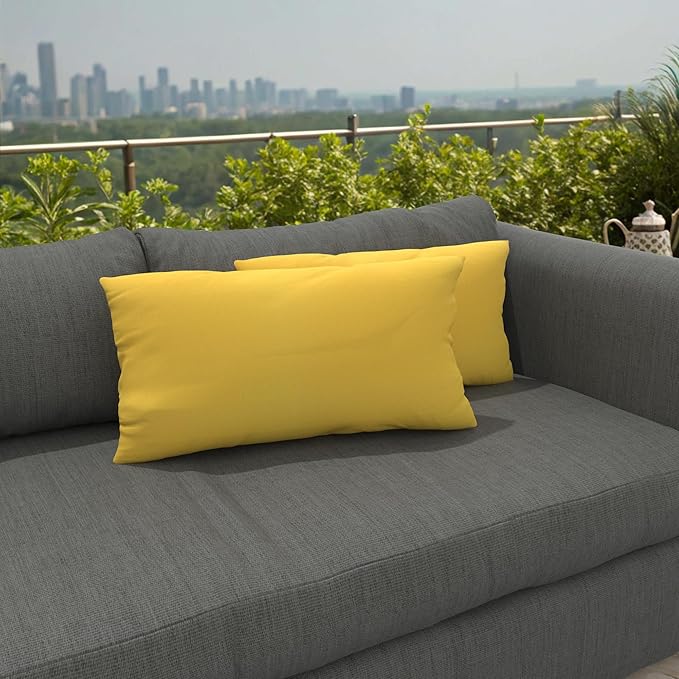 Covers & All Sunbrellla Outdoor Pillows for Patio Furniture, UV Fade Resistant & Waterproof Outdoor Sunbrella Lumbar Pillows, Set of 2 Inserts & Covers for Patios, Decks and Porches (Canvas Sunflower)
