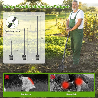 Rotary Cultivator Tool, 2-in-1 Garden Weeder, Crumbler Soil Cultivator Hand Tiller Garden Tool with Sharp Weeding Knife for Soil Mixing, Grass Removal, Lawn Edger, 52 Inch Long