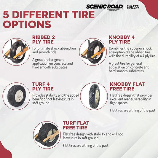 SCENIC ROAD Wheelbarrow Replacement Tire, 16" Wheel with Bearing and Grease Fitting, 4-Ply Knobby Tire