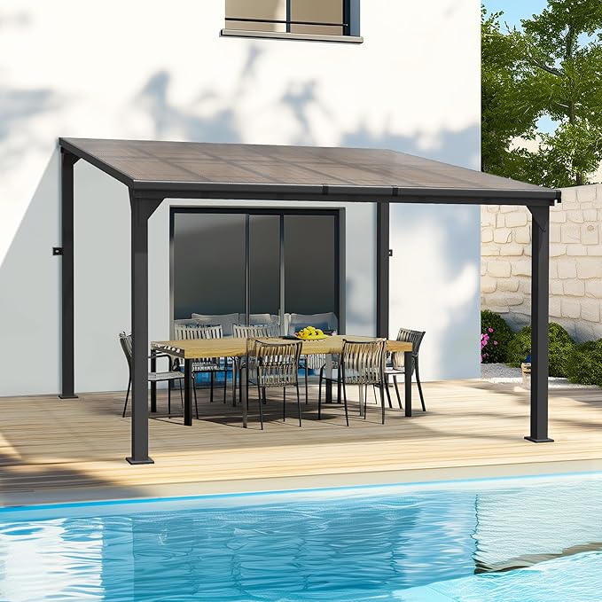 10 * 12FT Pergola,Outdoor Gazebo,Hardtop Lean to Gazebo,Wall Mounted Pergola,Pergolas Gazebos Clearance,Aluminum Frame Pergola,UV Resistant Patio Roof,Patio Awnings for Porch,Lawn,Backyard