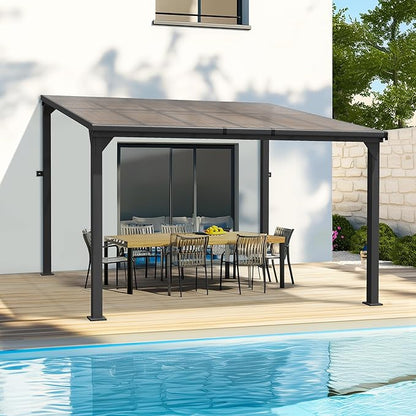 10 * 12FT Pergola,Outdoor Gazebo,Hardtop Lean to Gazebo,Wall Mounted Pergola,Pergolas Gazebos Clearance,Aluminum Frame Pergola,UV Resistant Patio Roof,Patio Awnings for Porch,Lawn,Backyard