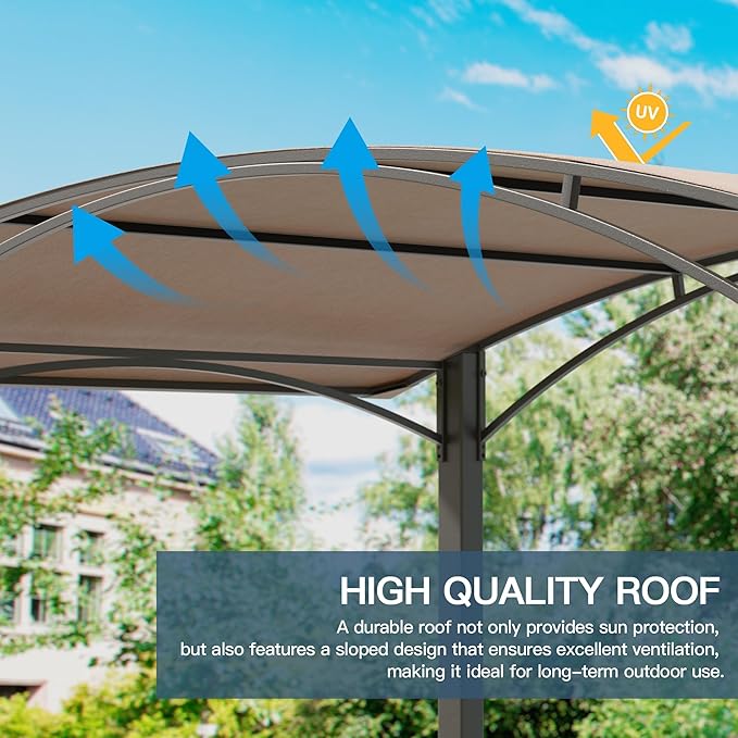 Kullavik 8 x 5 Grill Gazebo,Outdoor BBQ Canopy Shelter with Curved Sunshade Roof,Patio Pavilion with 2 Side Shelves and 5 Side Hooks for Patio Lawn Backyard Garden