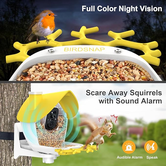 birdsnap® MON - Bird Feeder with Camera, 2K Detachable Video Bird Feeder Live with 32GB Card Fruit Fork, AI Identify Feather Species, Auto Record in Backyard, Ideal Gift for Birds Lover