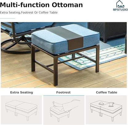 MFSTUDIO 5 Pieces Patio Conversation Sets,Outdoor Metal Furniture Sofas with 1 x 3-Seat Sofa, 2 x Rocking Chairs,2 x Ottoman,Wrought Iron Frame with Navy Cushion for Patio Courtyard Balcony