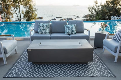 AMS Creations | Madison 60" Bundle Rectangular Natural Gas Outdoor Fire Pit Table | Light Gray Concrete GFRC | Smooth Texture or Surface | Electronic Ignition | Outside Backyard Fireplace