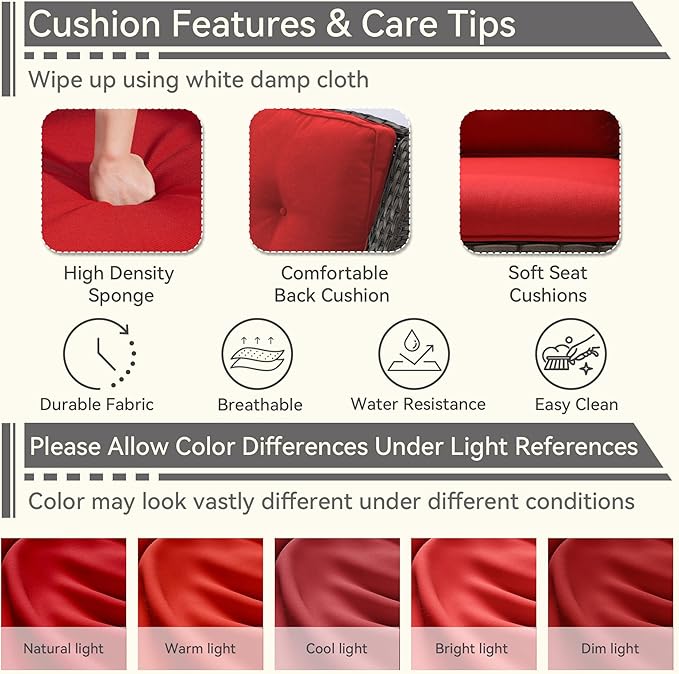 2 Pieces Outdoor Swivel Rocker Patio Chairs Set - Outdoor Wicker Patio Conversation Sets with 1 Side Table, Olefin Fabric Cushions Suitable for Backyard Deck and Porch,Red