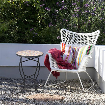 VCUTEKA Mosaic Outdoor Side Table - Small Patio Table Coffee Table Outside Accent Table Round End Plant Table for Bistro Balcony Porch Outdoor Benches 14'' Mosaic Table