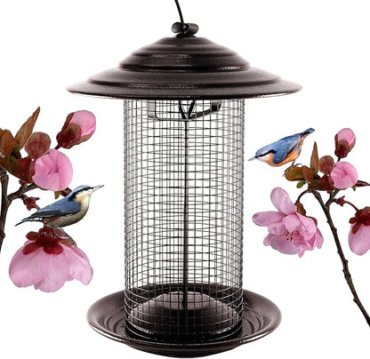 Nature's Rhythm Metal Mesh Bird Feeder, Cylindrical Feeder with Dome Lid, Holds 2.5lb of Seed, Suitable for Multiple Seeds and Birds