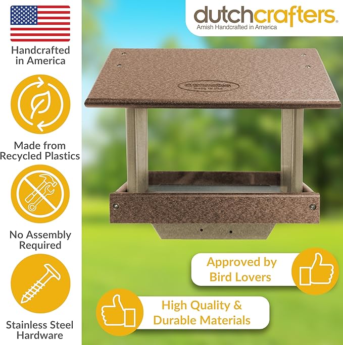 DutchCrafters Poly Large Hopper Bird Feeder Post Mount for 4" x 4", Wild Songbird Bird Seed Feeder for Outdoor, Outside, Garden, Yard - Amish Made in USA (Post Mount, Tudor Brown & Weatherwood)