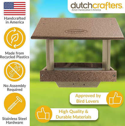 DutchCrafters Poly Large Hopper Bird Feeder Post Mount for 4" x 4", Wild Songbird Bird Seed Feeder for Outdoor, Outside, Garden, Yard - Amish Made in USA (Post Mount, Tudor Brown & Weatherwood)
