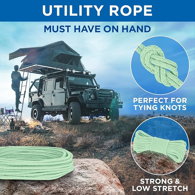 TECEUM Cotton Rope 3/16” (5 mm) – 50 FT – Strong All-Purpose Braided Rope – Natural Cotton – for Crafting, Сamping, Clothes Line, DIY, Indoor & Outdoor Use – Mint