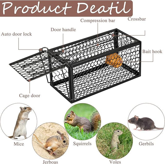 Qualirey 4 Pcs Humane Rat Trap Chipmunk Rodent Mouse Squirrel Trap Small Live Animal Mouse Voles Hamsters Live Cage Rat Cage for Mice Easy to Catch and Release (9.1 x 4.5 x 4.5 Inches,Black)
