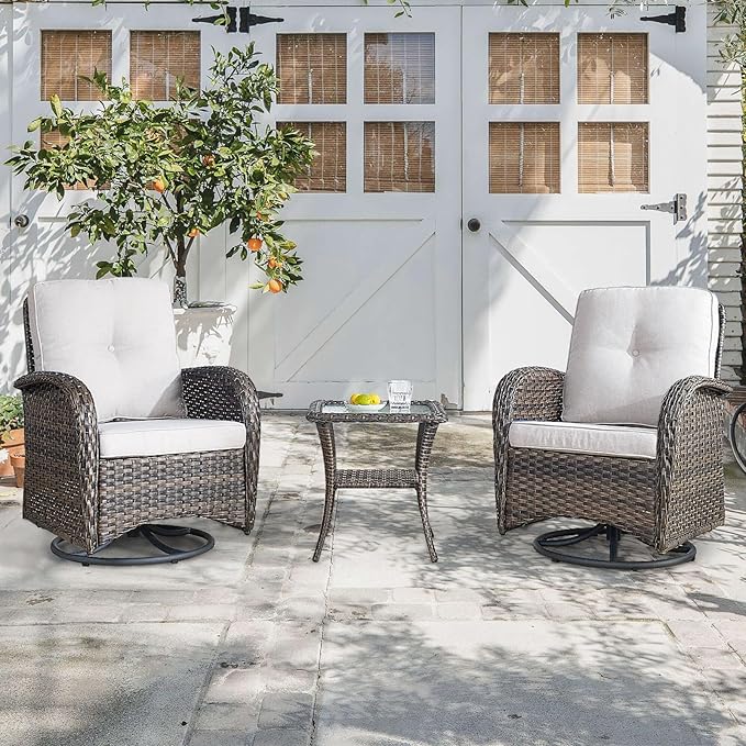 HUMMUH 5-Piece Patio Furniture PE Wicker Outdoor Conversation Set,All-Weather Rattan Swivel Rocker Chairs with Outdoor Couch Tables for Backyard,Poolside,Deck