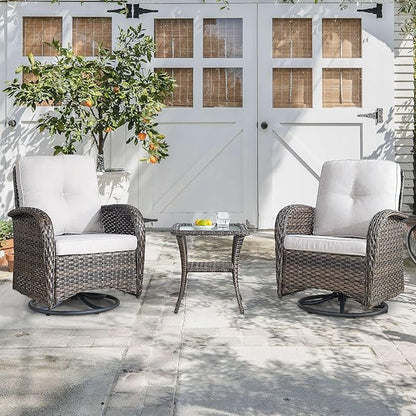 HUMMUH 5-Piece Patio Furniture PE Wicker Outdoor Conversation Set,All-Weather Rattan Swivel Rocker Chairs with Outdoor Couch Tables for Backyard,Poolside,Deck