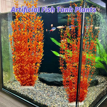 Hamiledyi Aquarium Plastic Plants Aquarium Decor Artificial Fish Tank Plants,Tall Fish Tank Decorations, Extra Large Aquarium Plant 23.6-inch Tall,2PCS（Orange Style A）