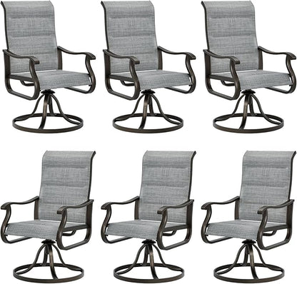UDPATIO Patio Swivel Dining Chairs Set of 6, Outdoor Swivel Chairs High Back with All Weather Padded Textilene, Metal Rocking Frame for Lawn Garden Backyard, Grey White