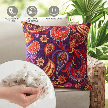Outdoor Pillows Set of 2, 18''×18''Waterproof Throw Pillow for Patio Furniture, Feathers and Down Filled Outside Decorative Pillows Inserts for Garden, Porch Swing, Couch and Sofa