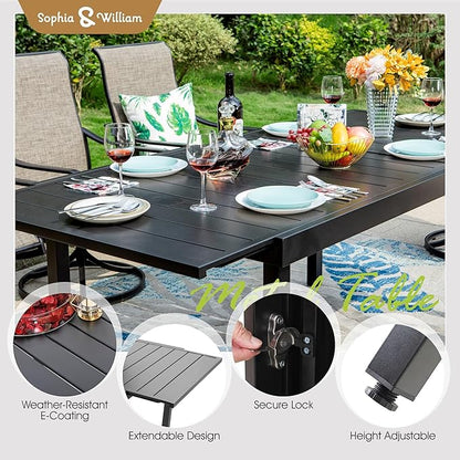 Sophia & William Patio Dining Set 9 Pieces Outdoor Metal Furniture Set, 8 x Patio Dining Swivel Chairs Padded with 1 Expandable 6-8 Person Table for Lawn Garden